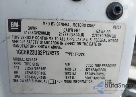 2002 Chevrolet Silverado 2500Hd Ls from USA, damaged, VIN 1GCHK23U32F124576